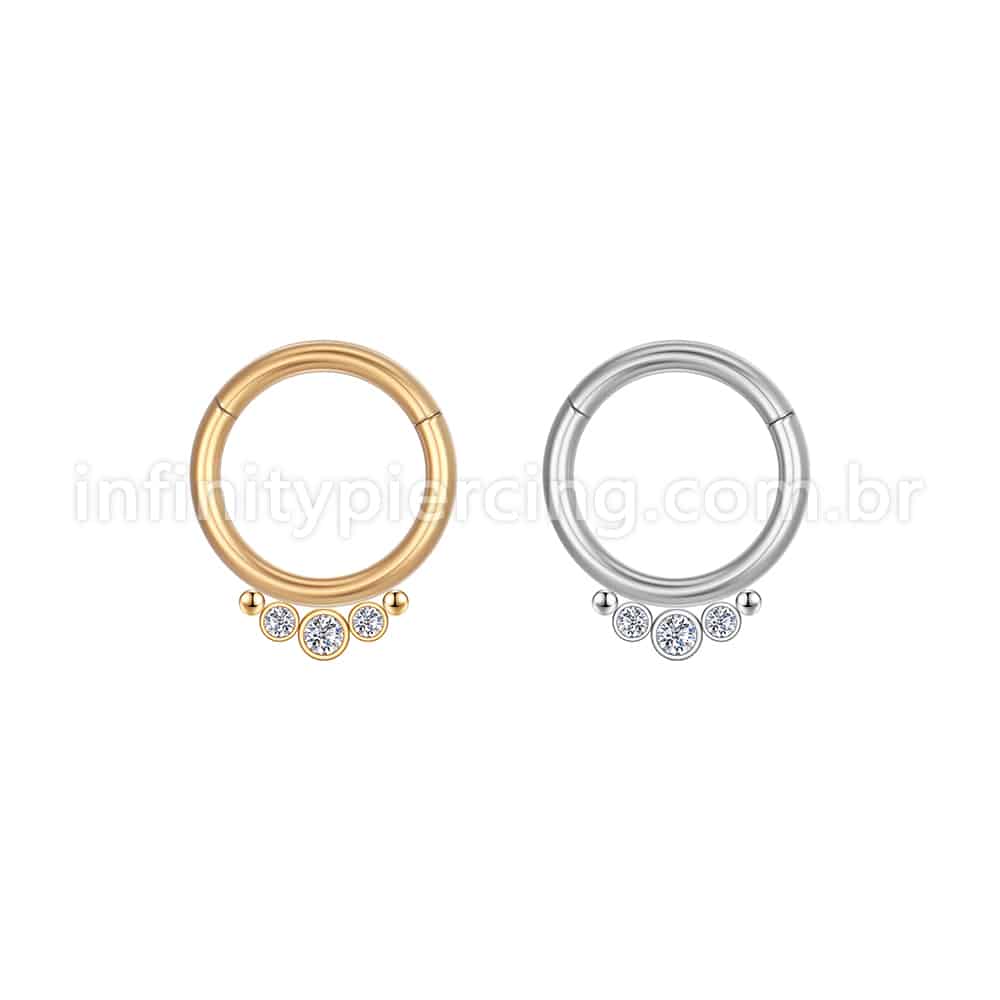 Piercing Argola Aço Cirúrgico Indiano 3 Zircônias